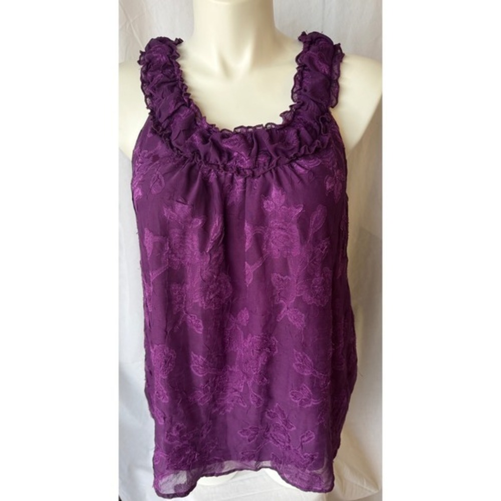 Maurices Y2K Tank Top Purple Floral Burnout Cottagecore Sheer Ruffle Size 20 - Picture 1 of 8